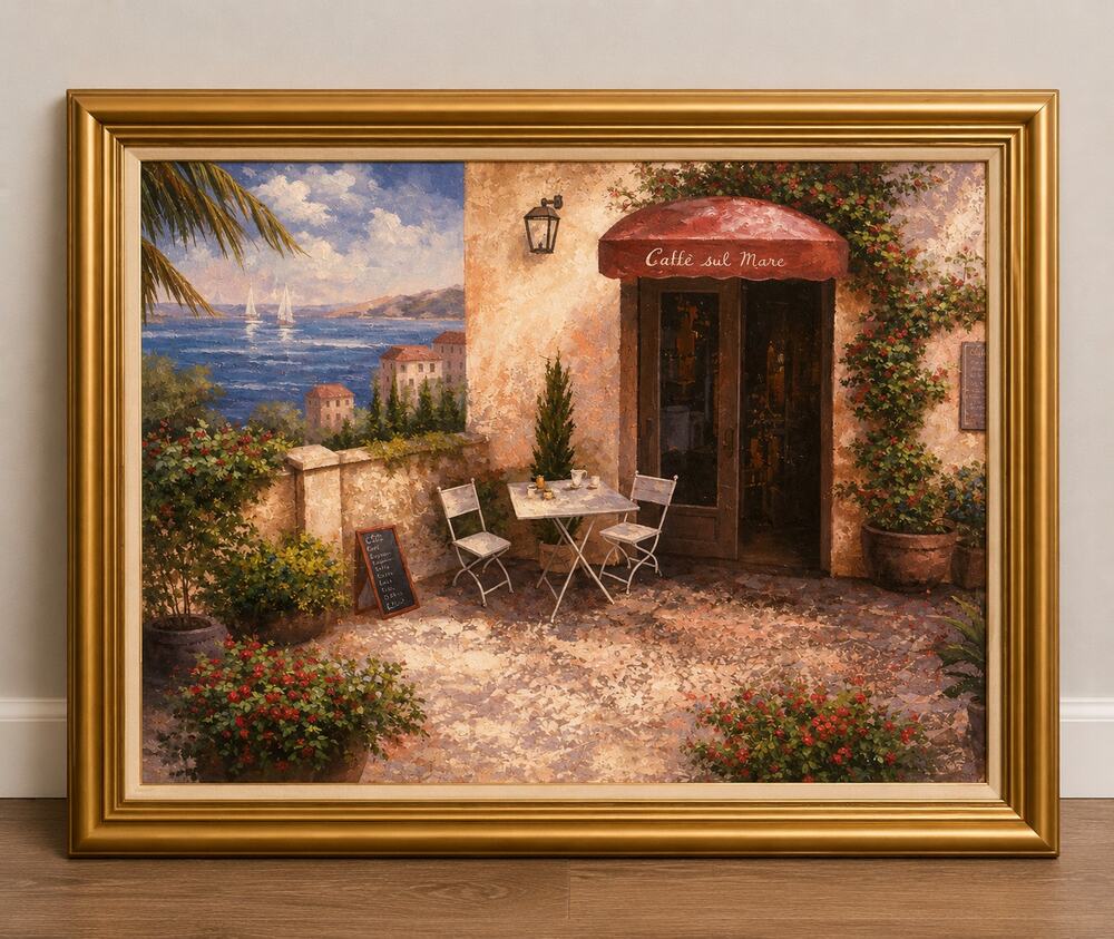 Vivian Flasch Cafe Sul Mare Framed Art Print Mediterranean Coastal Scene